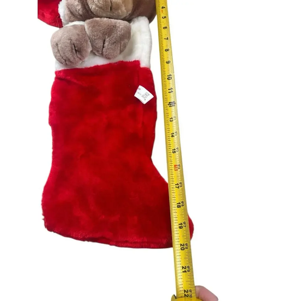 Vintage America Wego Teddy Bear Christmas Stocking Plush Tan Bear Holiday
